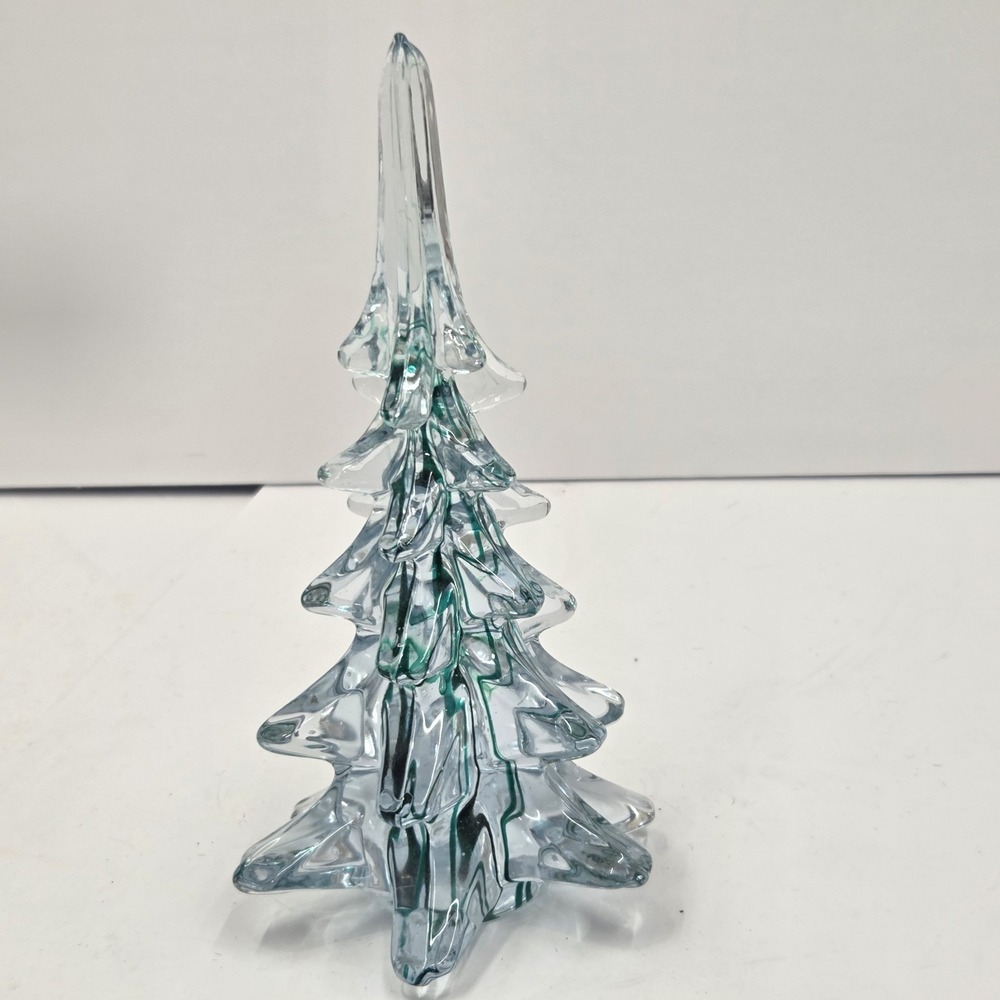 VTG Murano Style Art Glass Xmas Tree 8" Blue Green Swirl Core MCM Decor‎ Italy